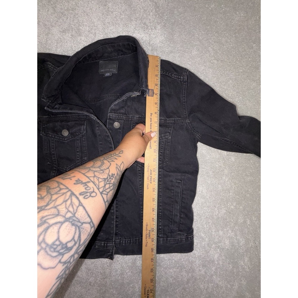 Women's Small American Eagle Black/Grey Denim‎ Jacket 100% Cotton - Picture 8 of 8